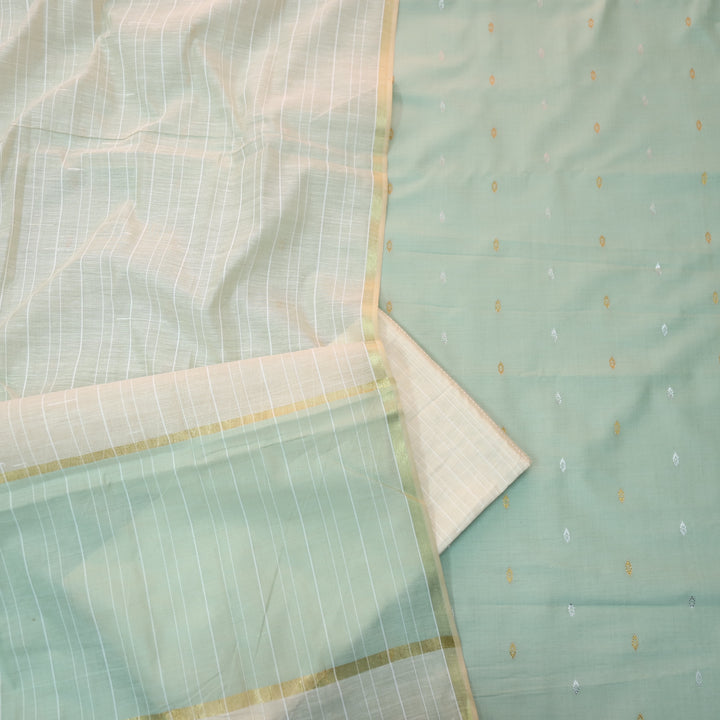 Numaaish Minty Sage Thread Buti Weaved Cotton Silk Suit Set