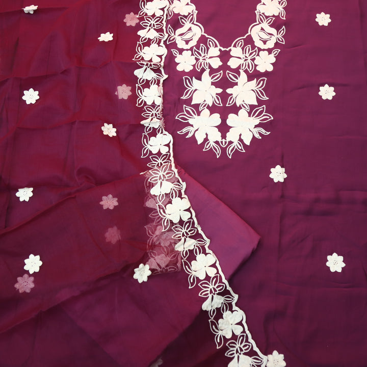 Rivva Plumberry Purple Aari Embriodered Neck Work Modal Suit Set