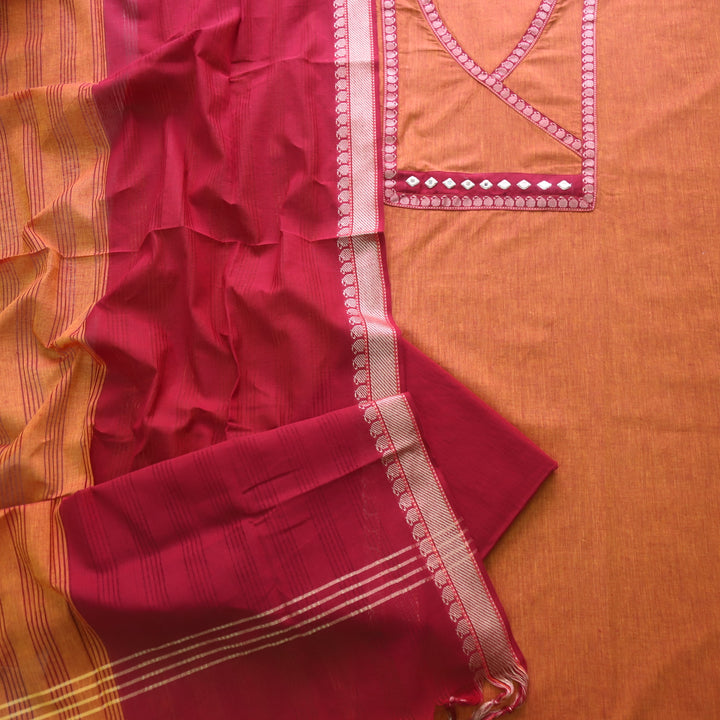 Rubi Tamgy Orange Angrakha Style Mirror Neck South Cotton Suit Set