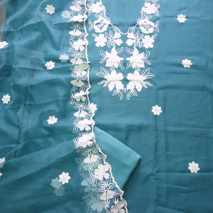 Rivva Pthalo Teal Aari Embriodered Neck Work Modal Suit Set