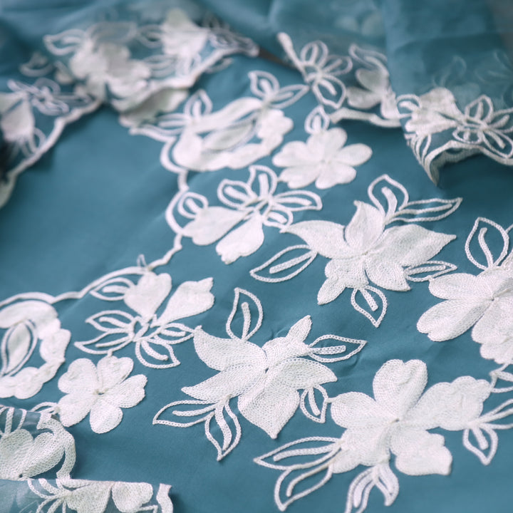 Rivva Pthalo Teal Aari Embriodered Neck Work Modal Suit Set