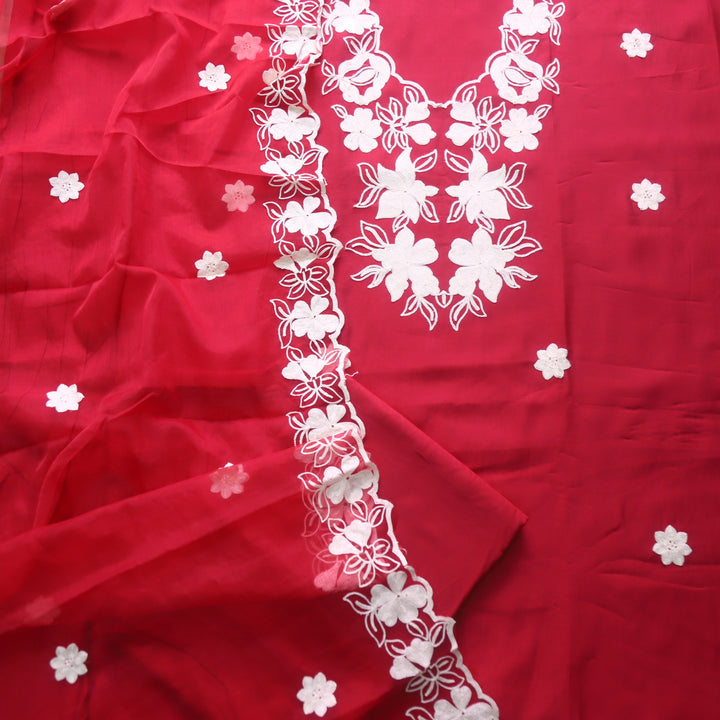 Rivva Berry Red Aari Embriodered Neck Work Modal Suit Set