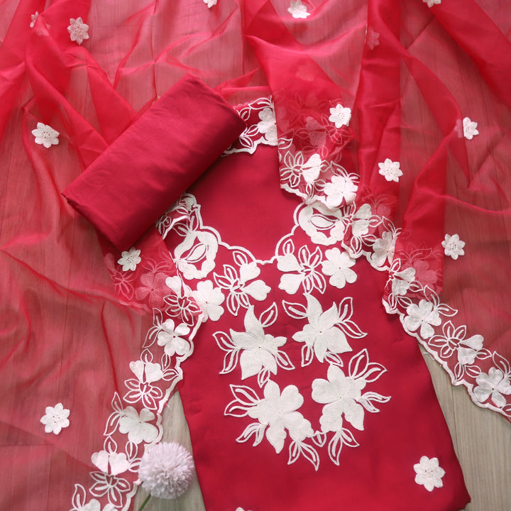 Rivva Berry Red Aari Embriodered Neck Work Modal Suit Set