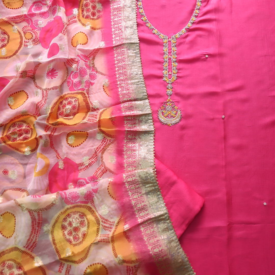 Alvida Blush Pink Thread Embroidery Neckline in Dola Silk Suit Set