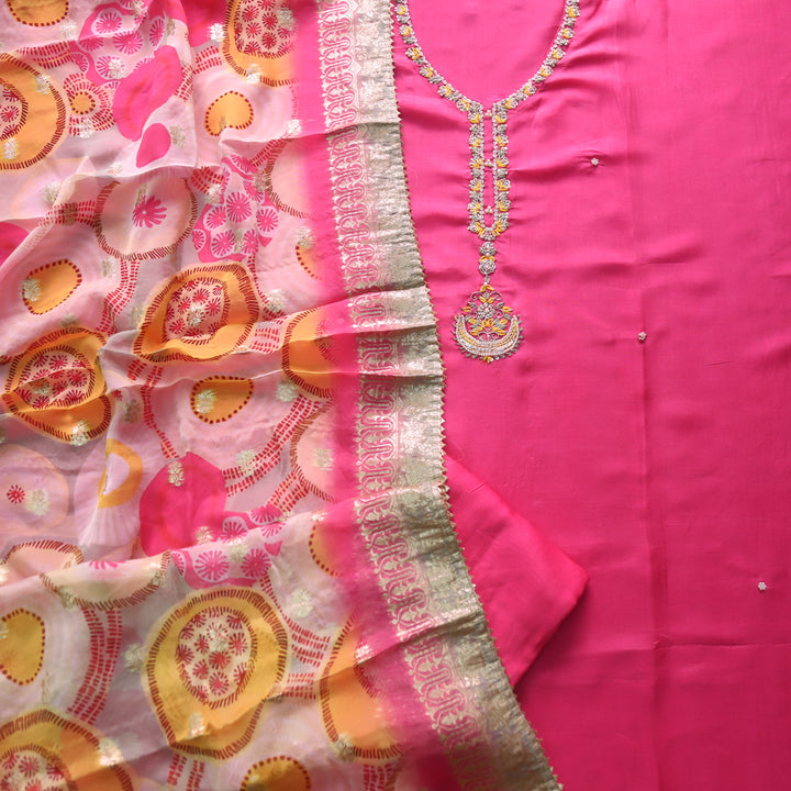 Alvida Blush Pink Thread Embroidery Neckline in Dola Silk Suit Set