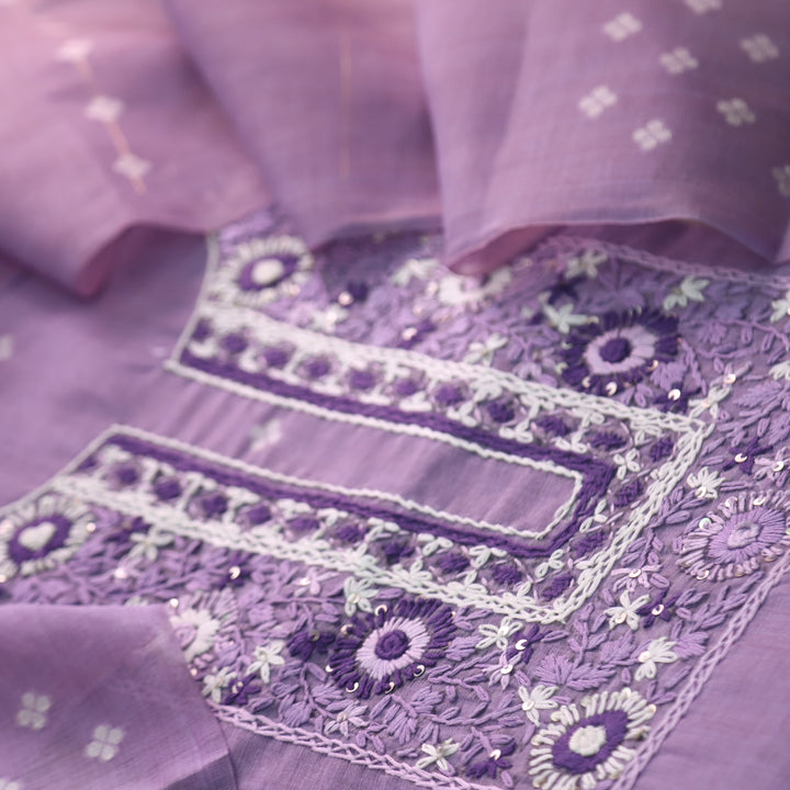 Surya Lavish Lilac Thread Neck Work Jamdani Weaved Suit Set