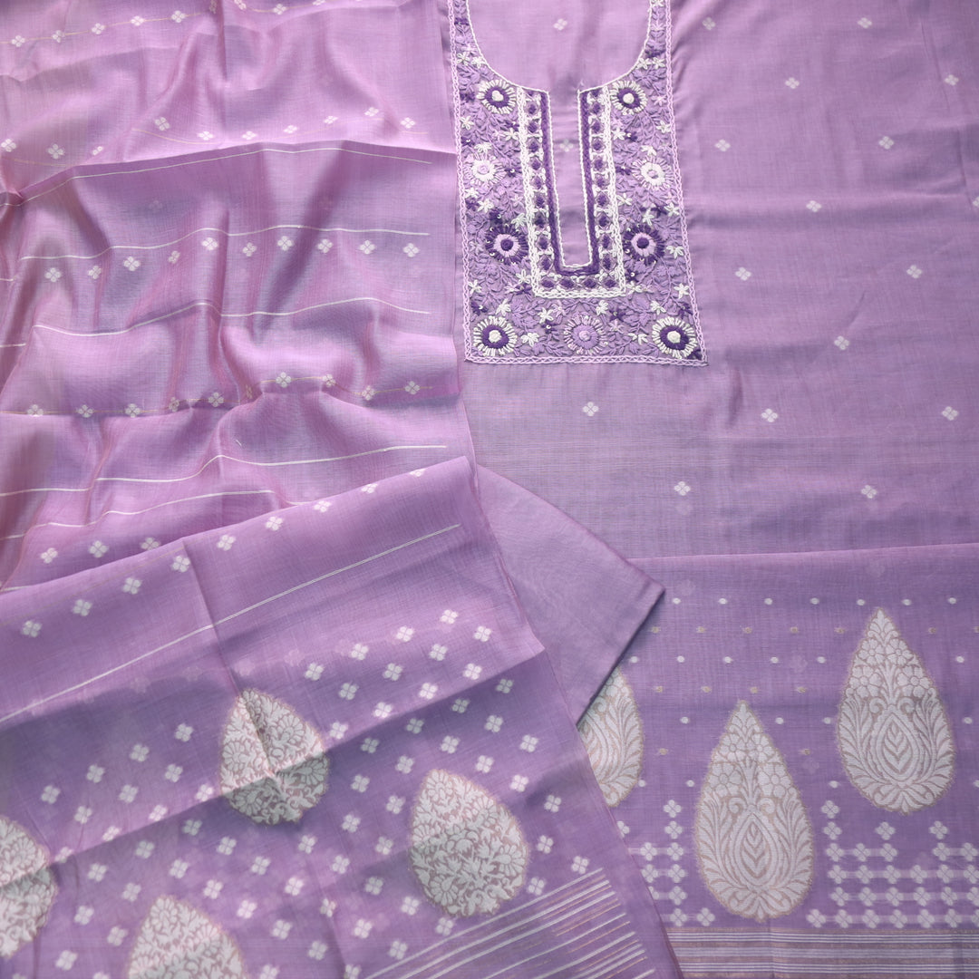 Surya Lavish Lilac Thread Neck Work Jamdani Weaved Suit Set
