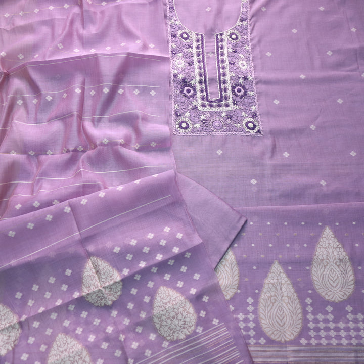 Surya Lavish Lilac Thread Neck Work Jamdani Weaved Suit Set