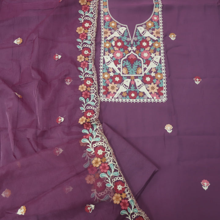 Adaakari Heather Purple with Aari Thread Neck Work Modal Suit Set