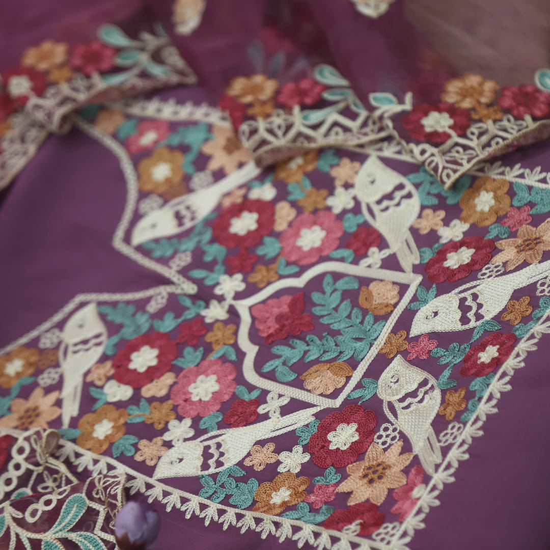 Adaakari Heather Purple with Aari Thread Neck Work Modal Suit Set