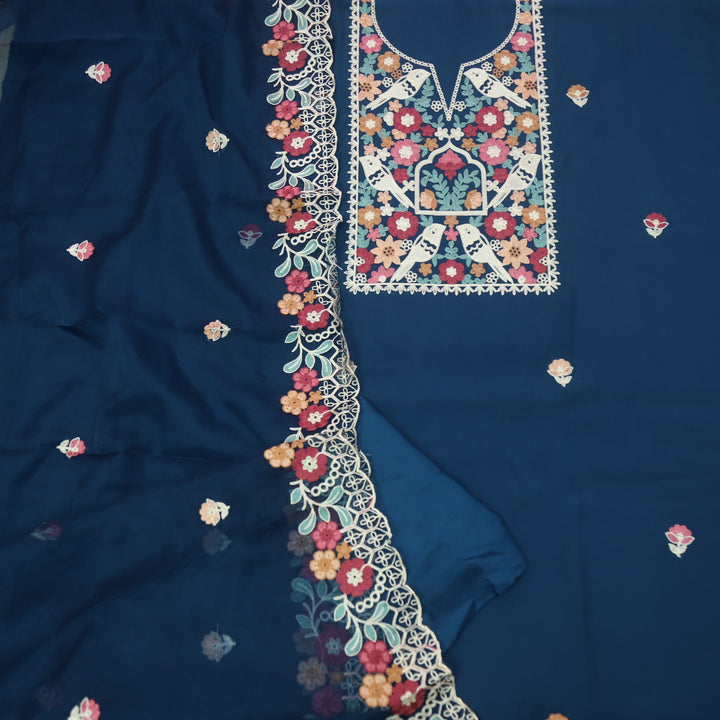 Adaakari Navy Blue with Aari Thread Neck Work Modal Suit Set
