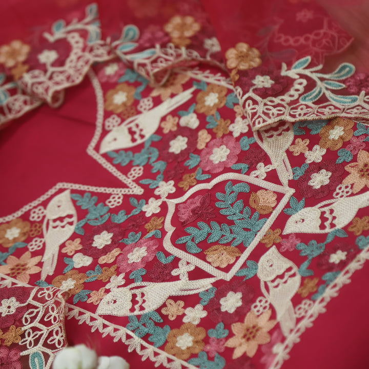 Adaakari Crimson Pink with Aari Thread Neck Work Modal Suit Set
