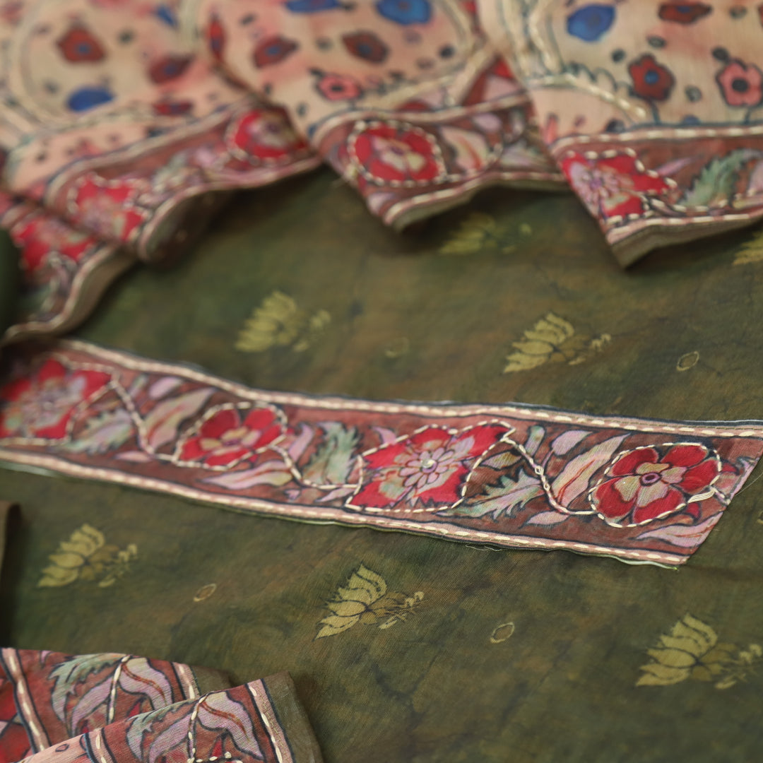 Noor Grass Green Digital Printed Kantha Work Chanderi Suit Set