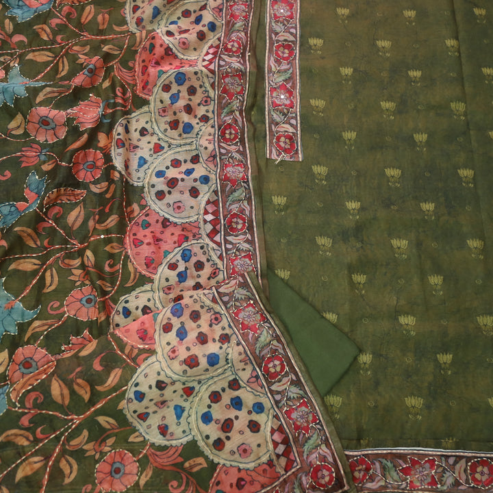 Noor Grass Green Digital Printed Kantha Work Chanderi Suit Set