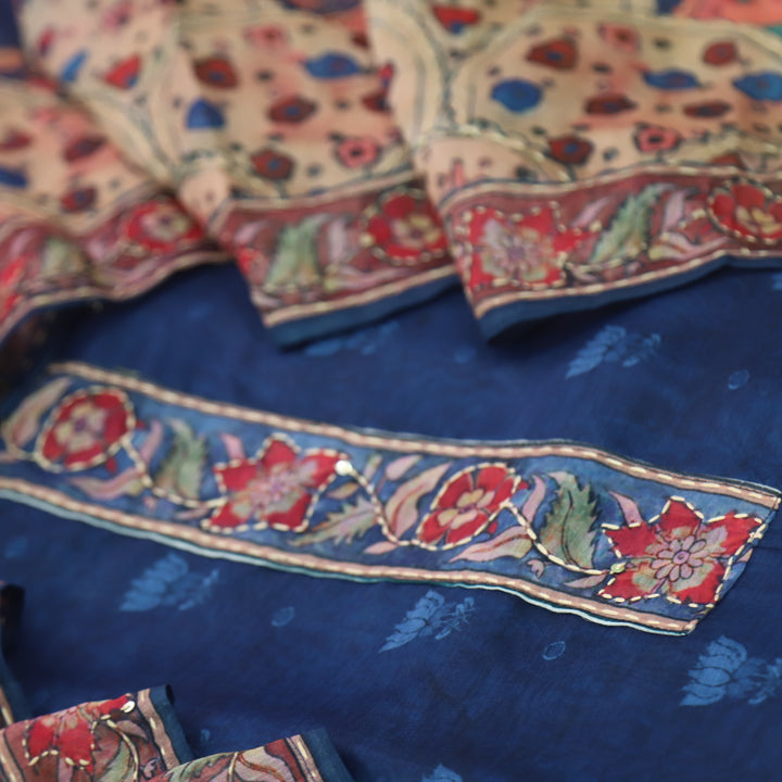 Noor Royal Blue Digital Printed Kantha Work Chanderi Suit Set