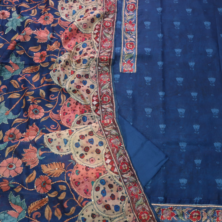Noor Royal Blue Digital Printed Kantha Work Chanderi Suit Set