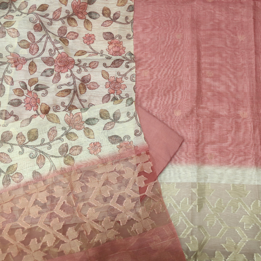 Sarang Ruby Blush Pink Zari with Authentic Jamdani Weaved Suit Set