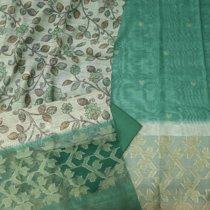 Sarang Ocean Green Zari with Authentic Jamdani Weaved Suit Set