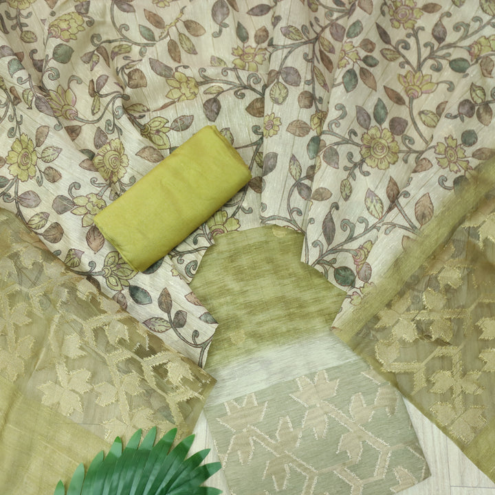 Sarang Mustard Yellow Zari with Authentic Jamdani Weaved Suit Set