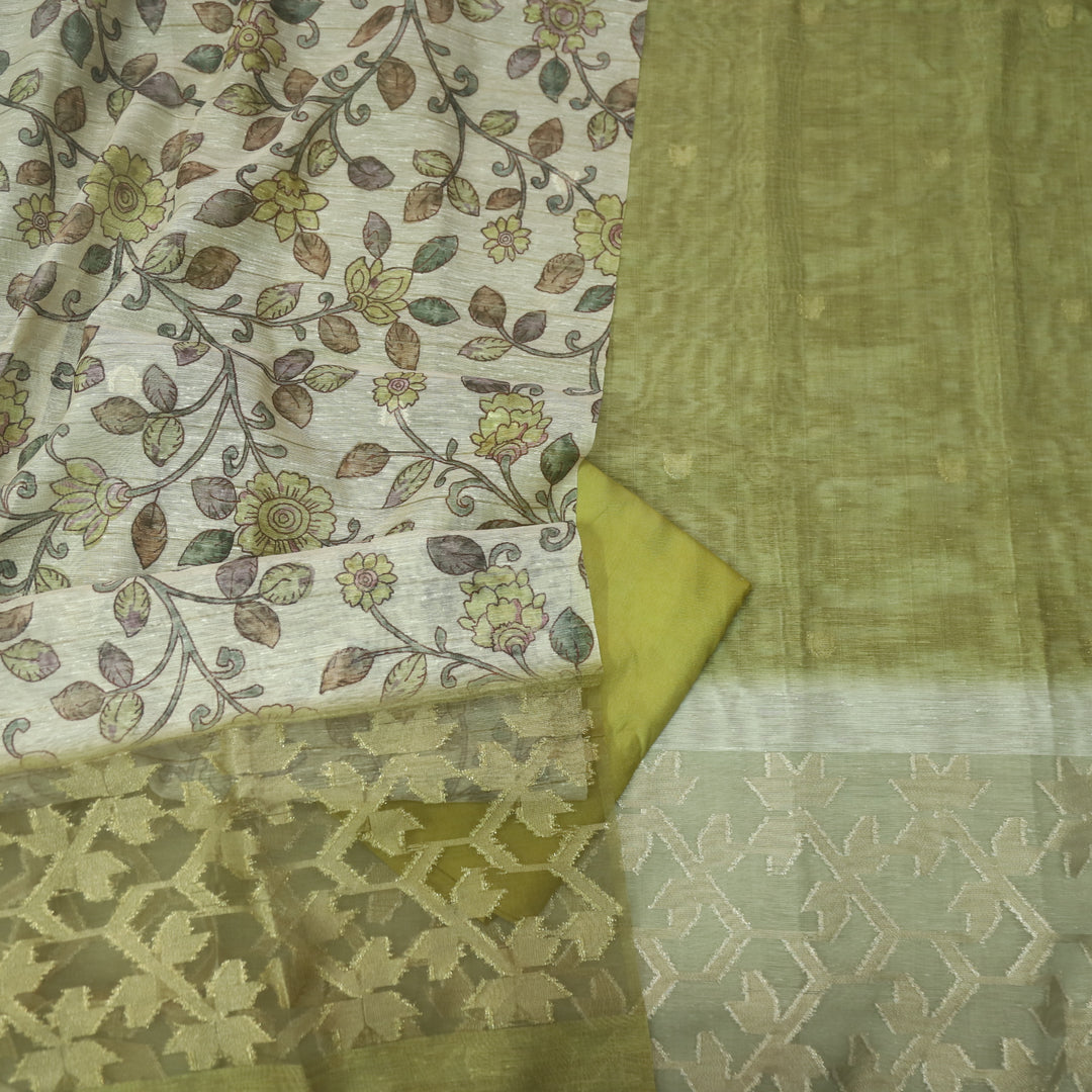 Sarang Mustard Yellow Zari with Authentic Jamdani Weaved Suit Set