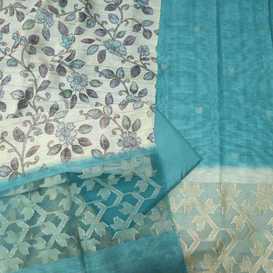 Sarang Cerulean Blue Zari with Authentic Jamdani Weaved Suit Set