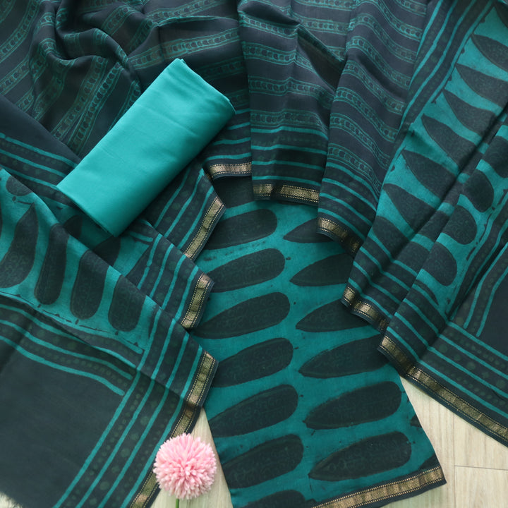 Irayaat Sacramento Green Printed Premium Maheshwari Top With Dupatta Set