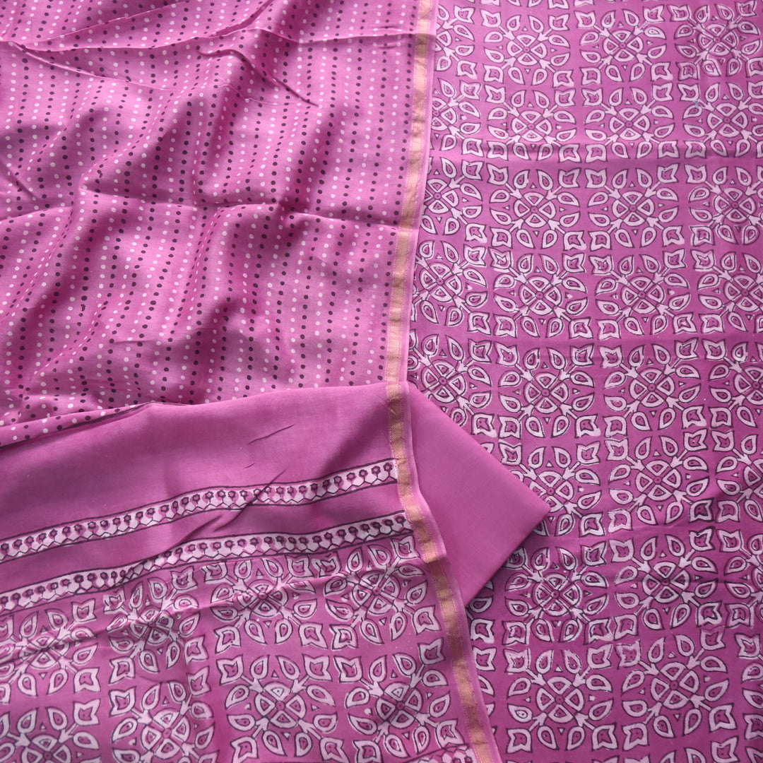 Irayaat Rose Pink Ajrak Printed Premium Maheshwari Top With Dupatta Set-D3