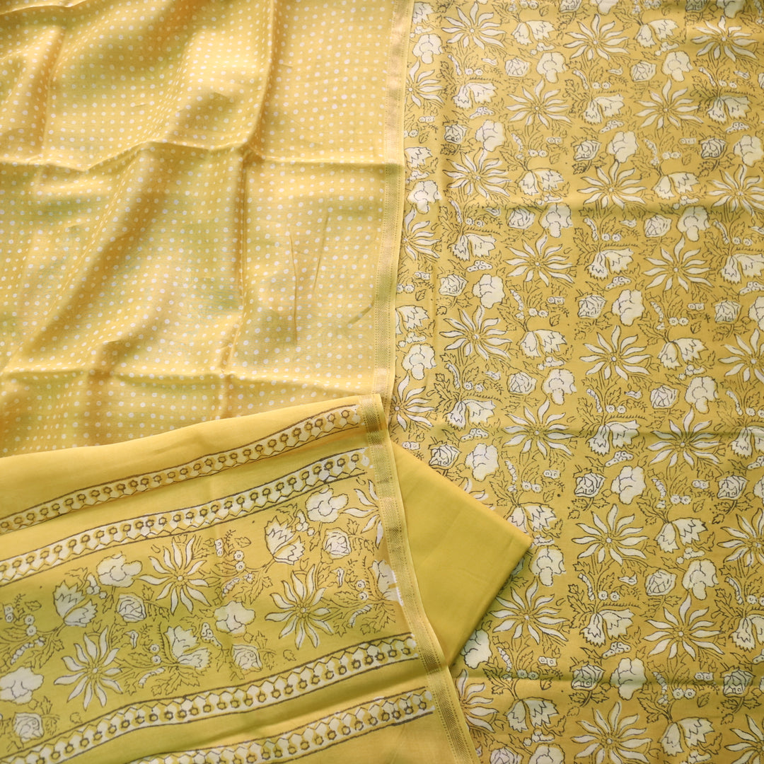 Irayaat Beetle Yellow Ajrak Printed Premium Maheshwari Top With Dupatta Set-D2