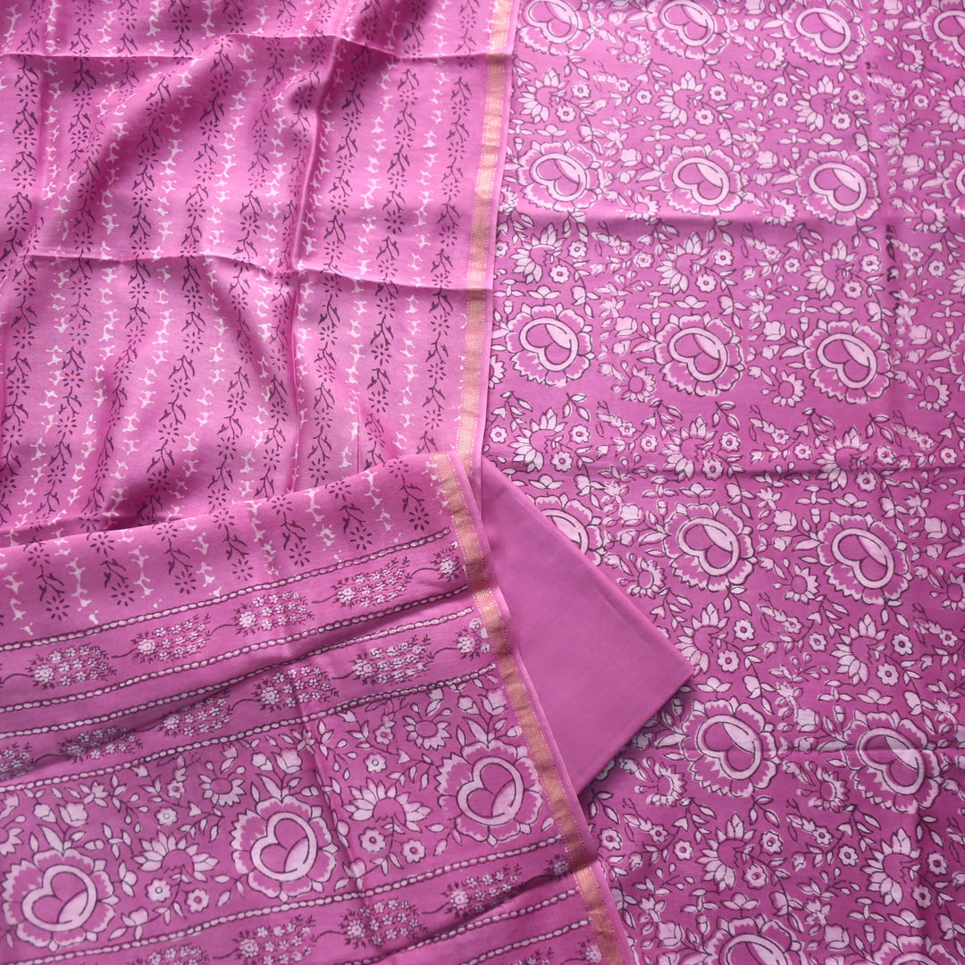 Irayaat Rose Pink Ajrak Printed Premium Maheshwari Top With Dupatta Set-D1