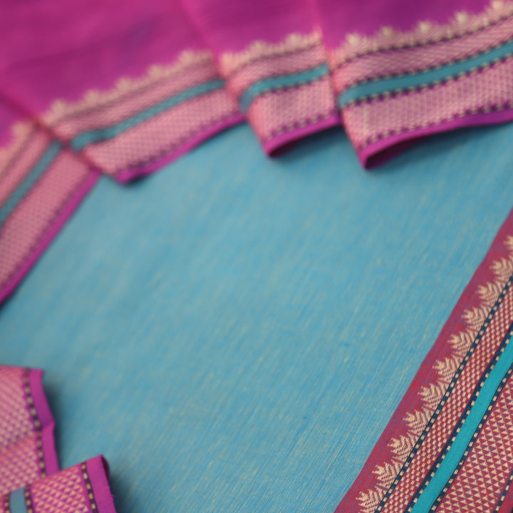 Sanskruti Aqua Teal Mangalgiri Hem in South Cotton Suit Set