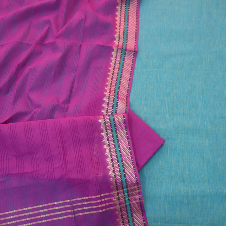 Sanskruti Aqua Teal Mangalgiri Hem in South Cotton Suit Set