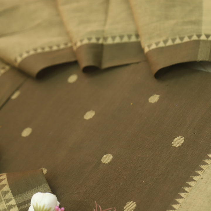 Sanskruti Mehendi Brown Weaved South Cotton Temple Hem Suit Set