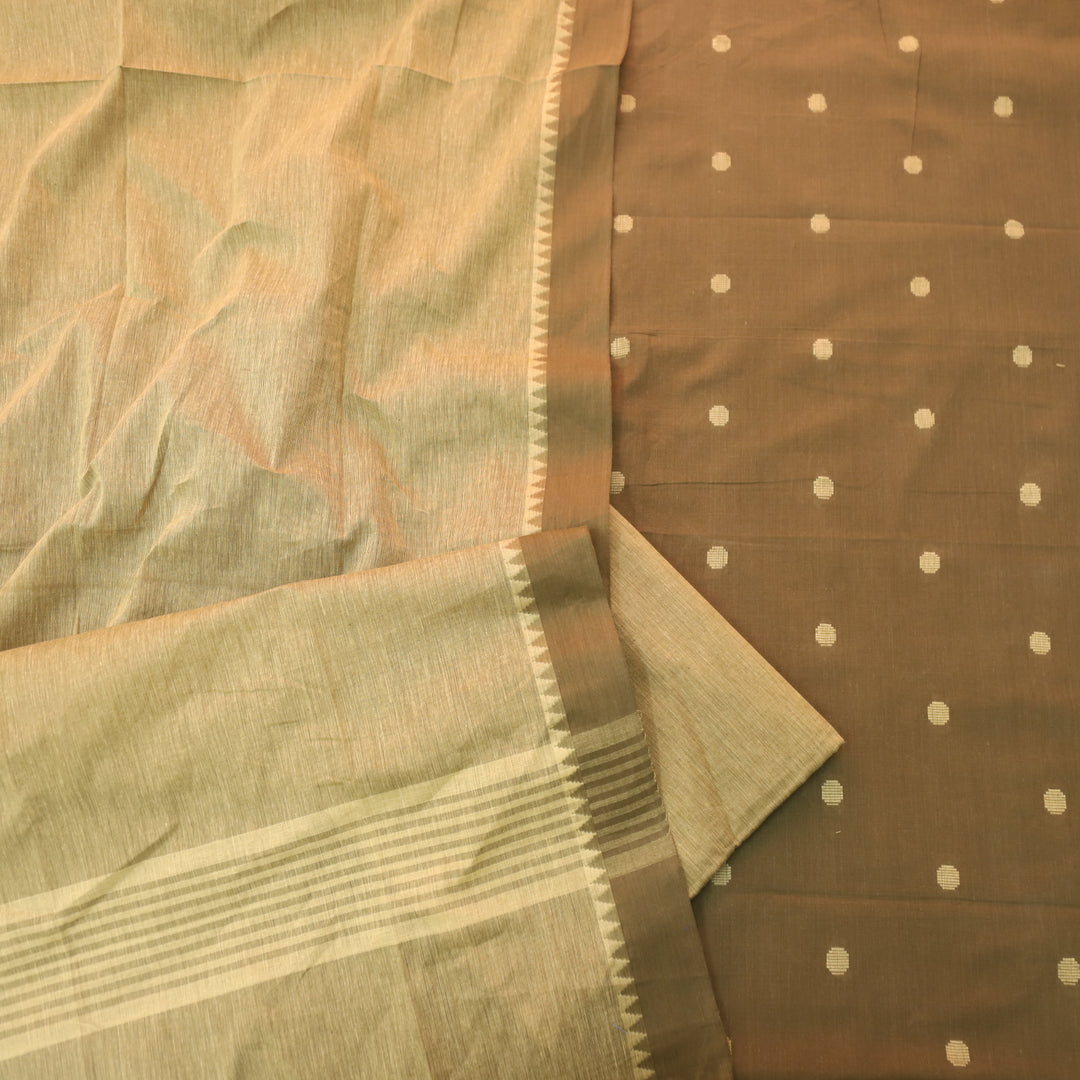 Sanskruti Mehendi Brown Weaved South Cotton Temple Hem Suit Set