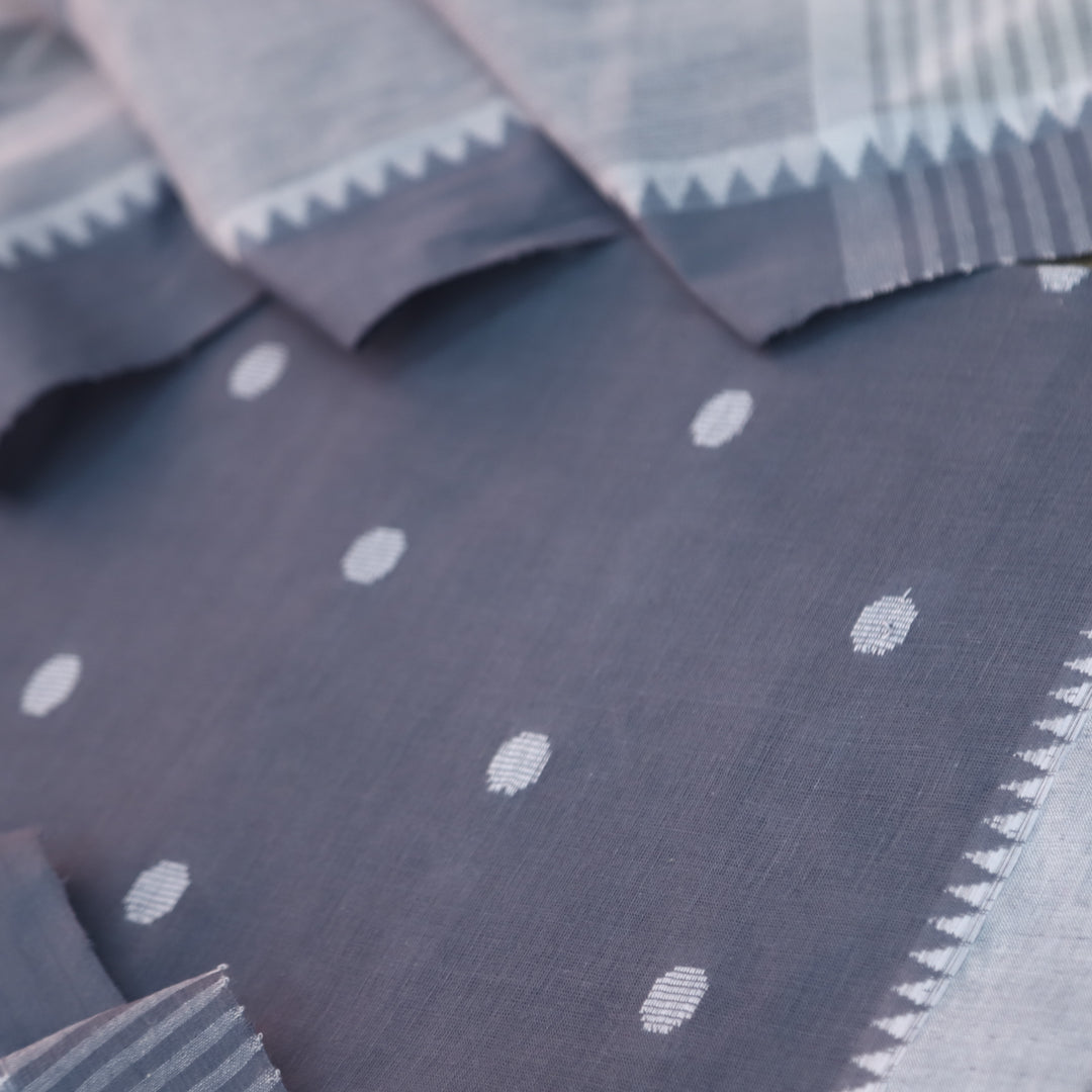 Sanskruti Fossil Grey Weaved South Cotton Temple Hem Suit Set