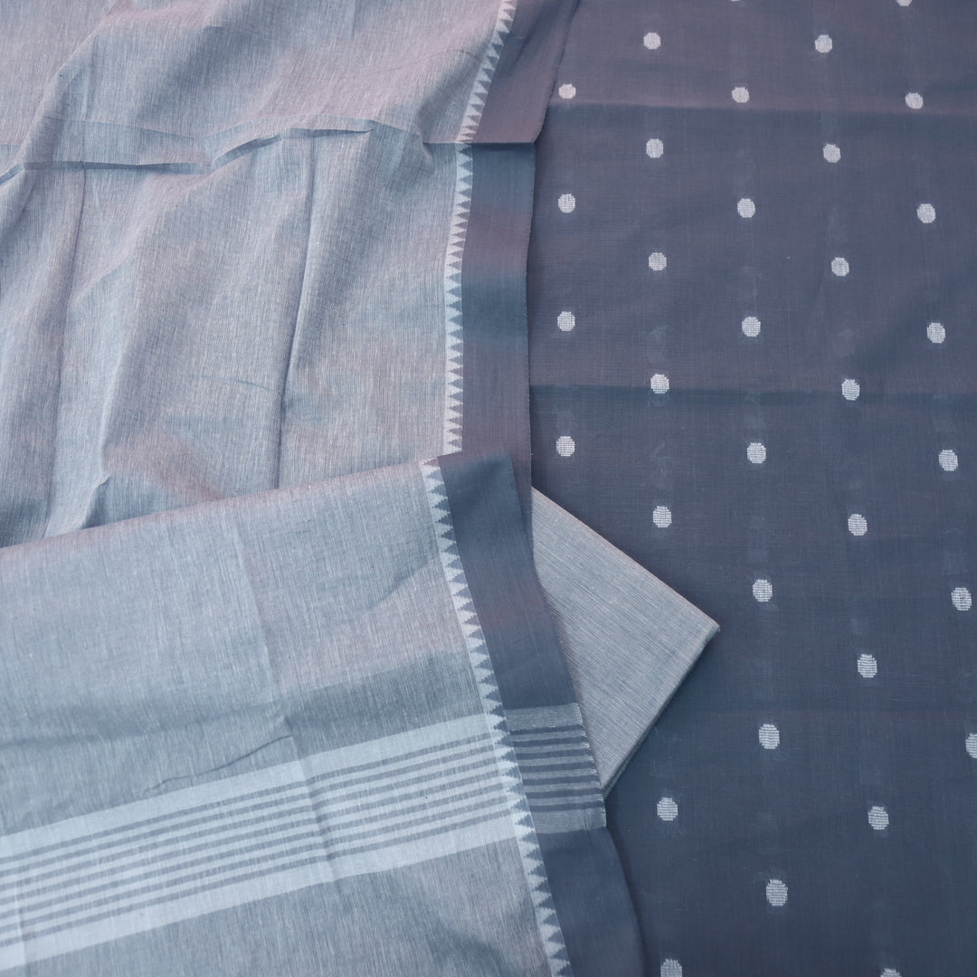 Sanskruti Fossil Grey Weaved South Cotton Temple Hem Suit Set