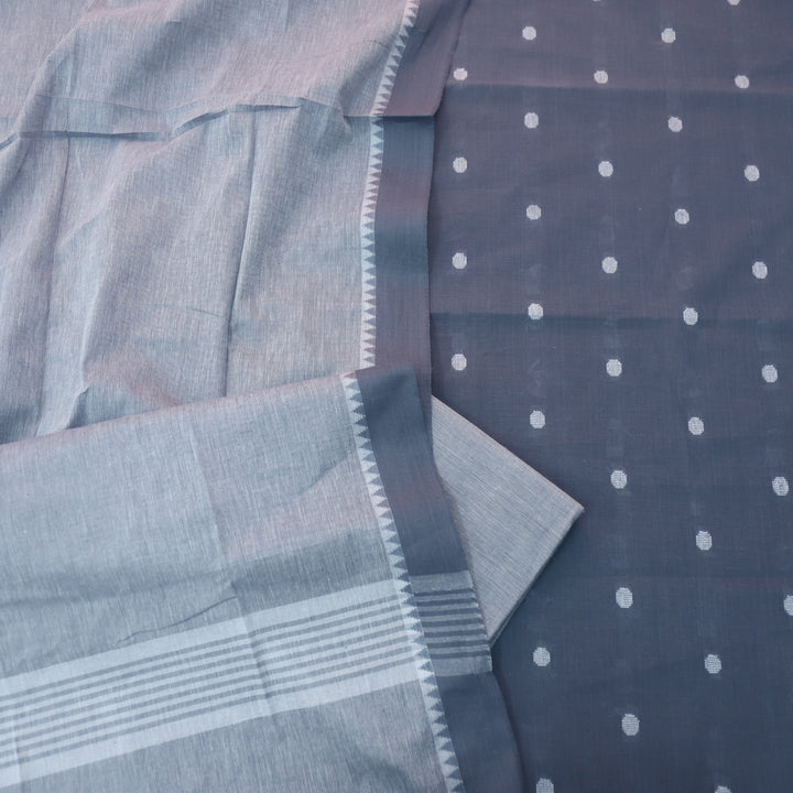 Sanskruti Fossil Grey Weaved South Cotton Temple Hem Suit Set