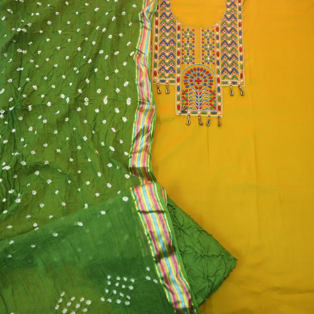 Heeriya Canary Yellow Thread Embroidered Neck Work Jam Cotton Suit Set