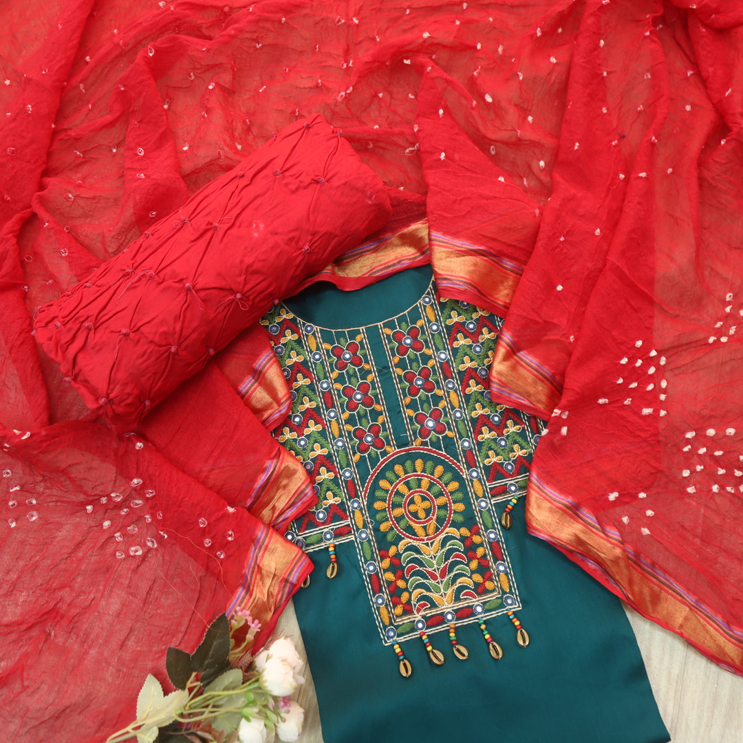 Heeriya Deep Ocean Blue Thread Embroidered Neck Work Jam Cotton Suit Set