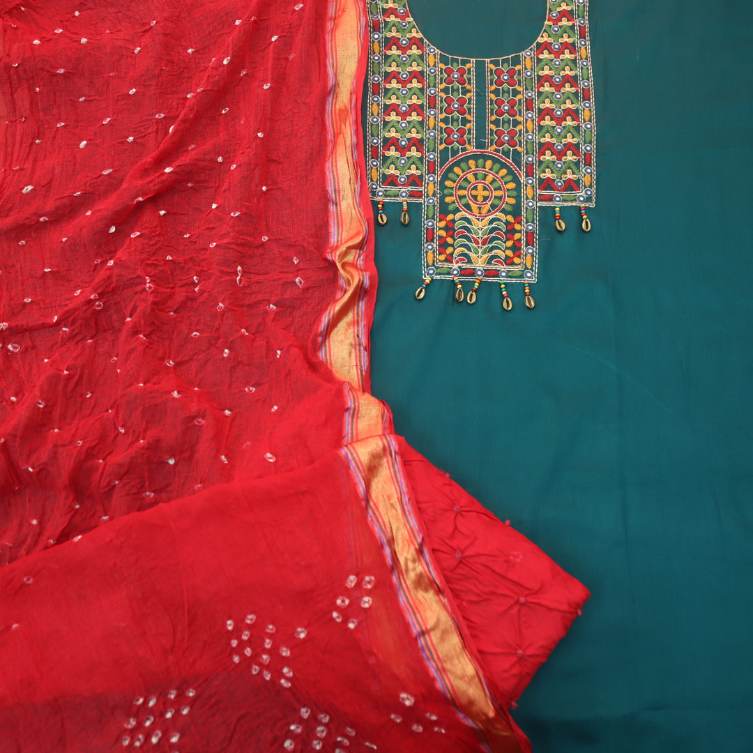 Heeriya Deep Ocean Blue Thread Embroidered Neck Work Jam Cotton Suit Set