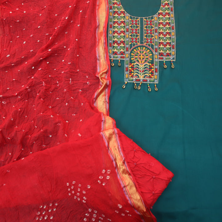 Heeriya Deep Ocean Blue Thread Embroidered Neck Work Jam Cotton Suit Set