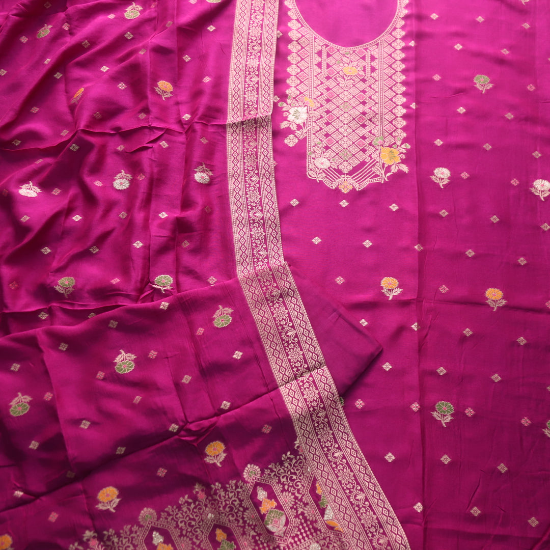 Aasha Eggplant Purple Zari Weaved Neck Work Dola Silk Suit Set