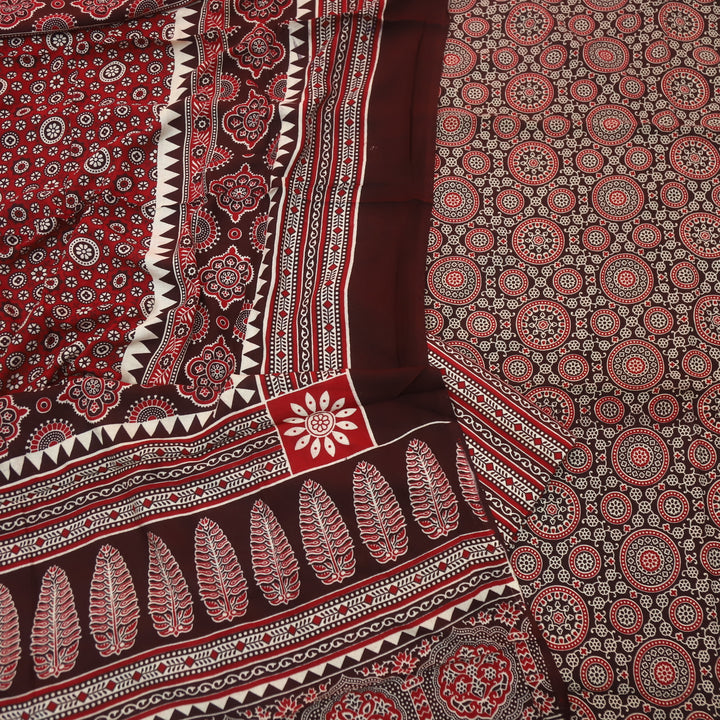 Jahaan Chocolate Brown Ajrak Printed Cotton Rayon Suit Set