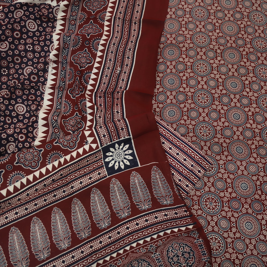 Jahaan Blood Maroon Ajrak Printed Cotton Rayon Suit Set