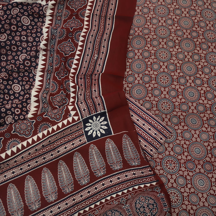 Jahaan Blood Maroon Ajrak Printed Cotton Rayon Suit Set