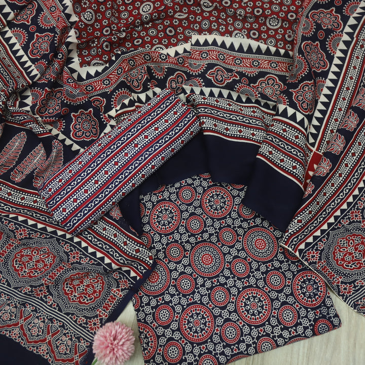 Jahaan Royal Deep Black Ajrak Printed Cotton Rayon Suit Set