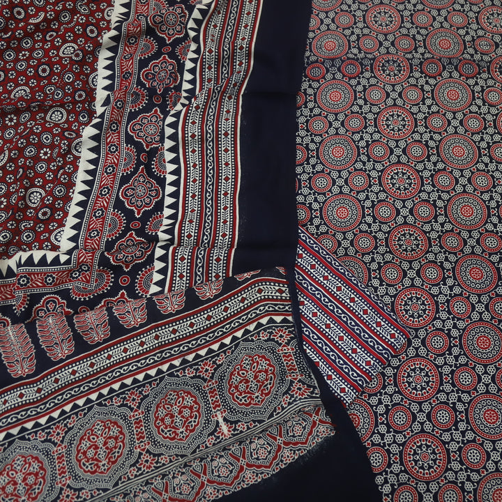 Jahaan Royal Deep Black Ajrak Printed Cotton Rayon Suit Set