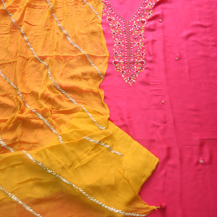 Alvida Blush Pink Sequence Embroidery Neckline in Dola Silk Suit Set