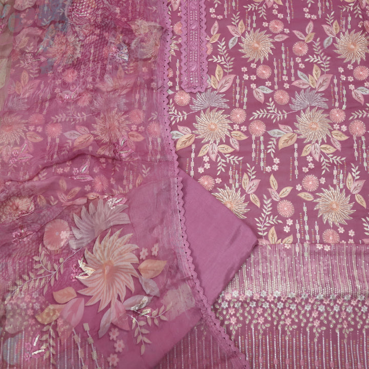 Mannat Mauve Pink All Over Thread Work Organza Suit Set