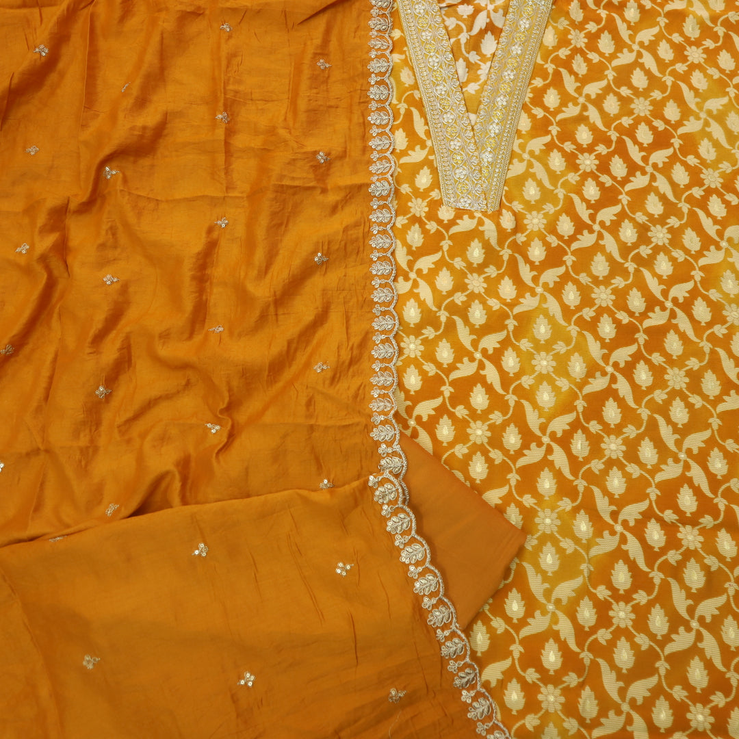 Bebaak Mustard Yellow V Lace Work Neck Floral Printed Modal Suit Set