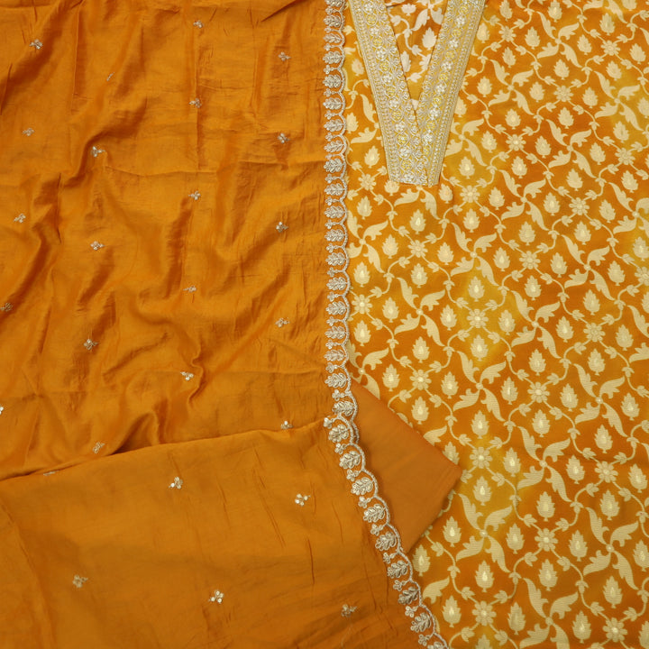Bebaak Mustard Yellow V Lace Work Neck Floral Printed Modal Suit Set